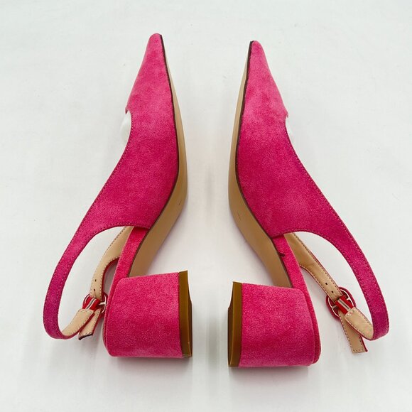 Pink Suede Retro Pointed Toe Slingback Sandals Comfortable Low Block Heel Pump - Picture 5 of 8
